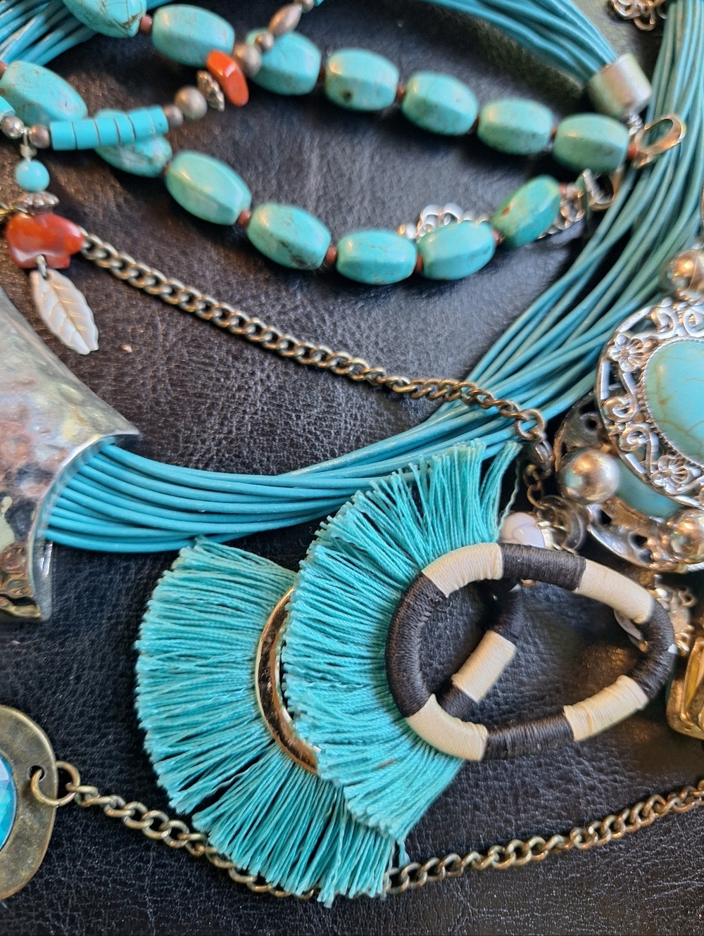 Turquoise & Silver BLUE Fashion Jewelry Ensemble Necklaces EARRINGS BRACELETS - Picture 2 of 7